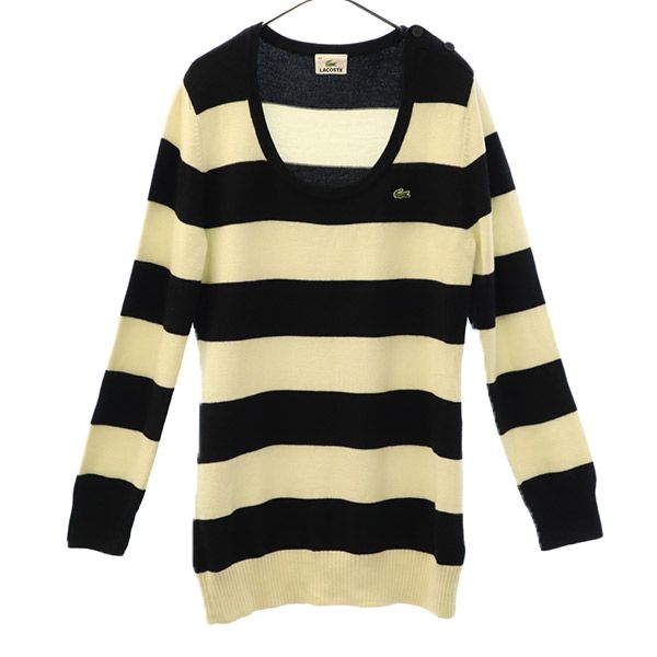 ウールブレンド ボーダー柄 長袖 セーター 44 ブラック×ホワイト ニット レディース