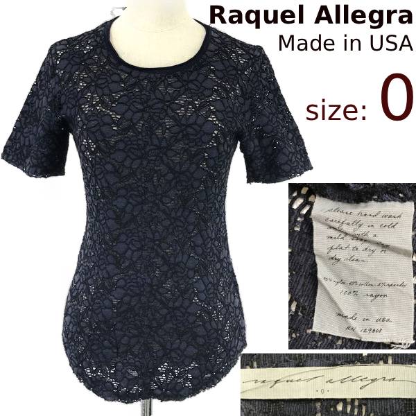 USA製/定価3万円以上Raquel Allegra/ラクエル・アレグラ総レース/半袖カットソー/ブラウス【0/レディースXS/紺/navy】Tops/ShirtsTBH859