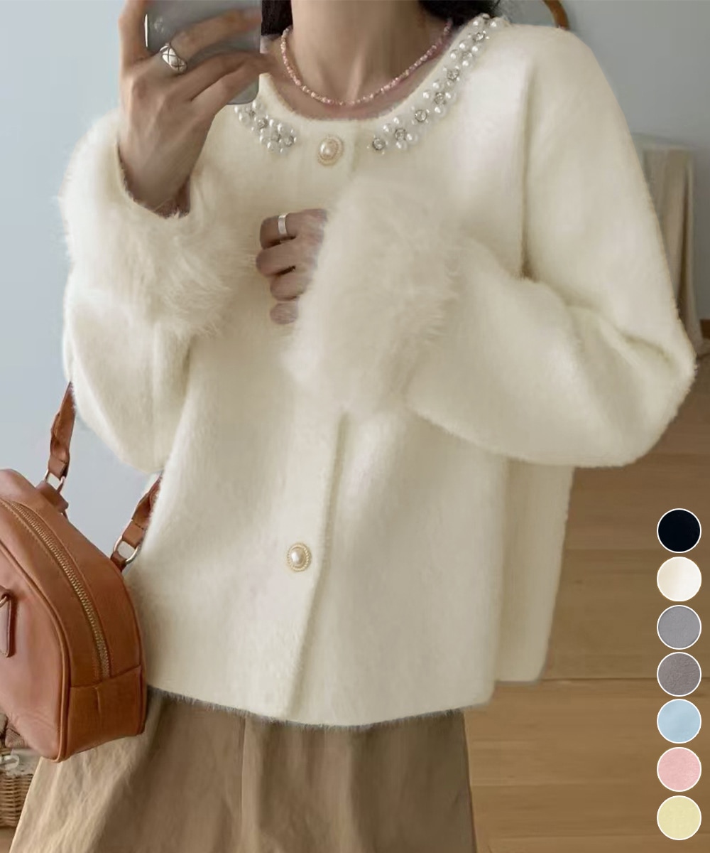 国内即納 モヘアニットカーディガンファージャケット 90HYHT-001