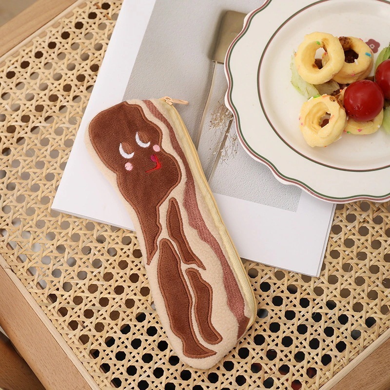 韓国インス可愛いスマイリーフェイスペンケースベーコン豚バラぬいぐるみ文具バッグガーリーハートメイク収納バッグポータブル