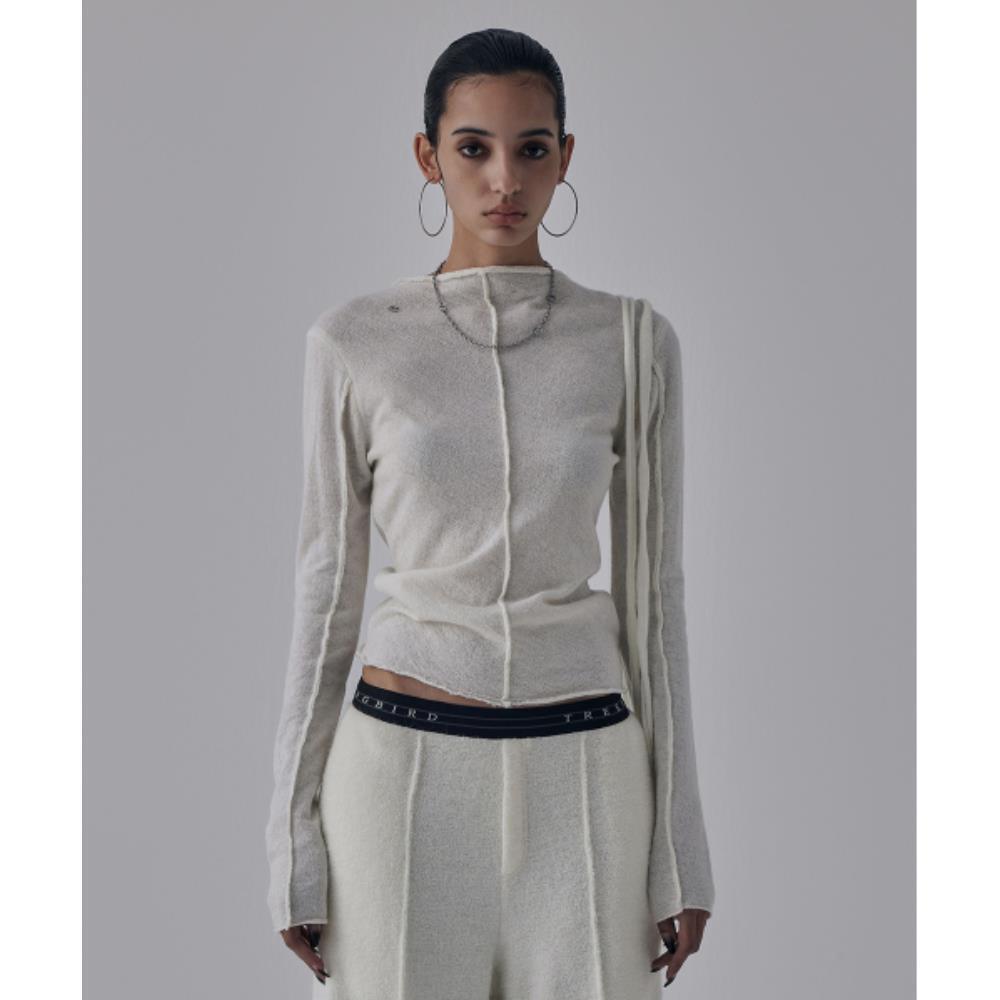 TREEMINGBIRD Alpaca String Pin Tuck Knit Ivory TM249NP