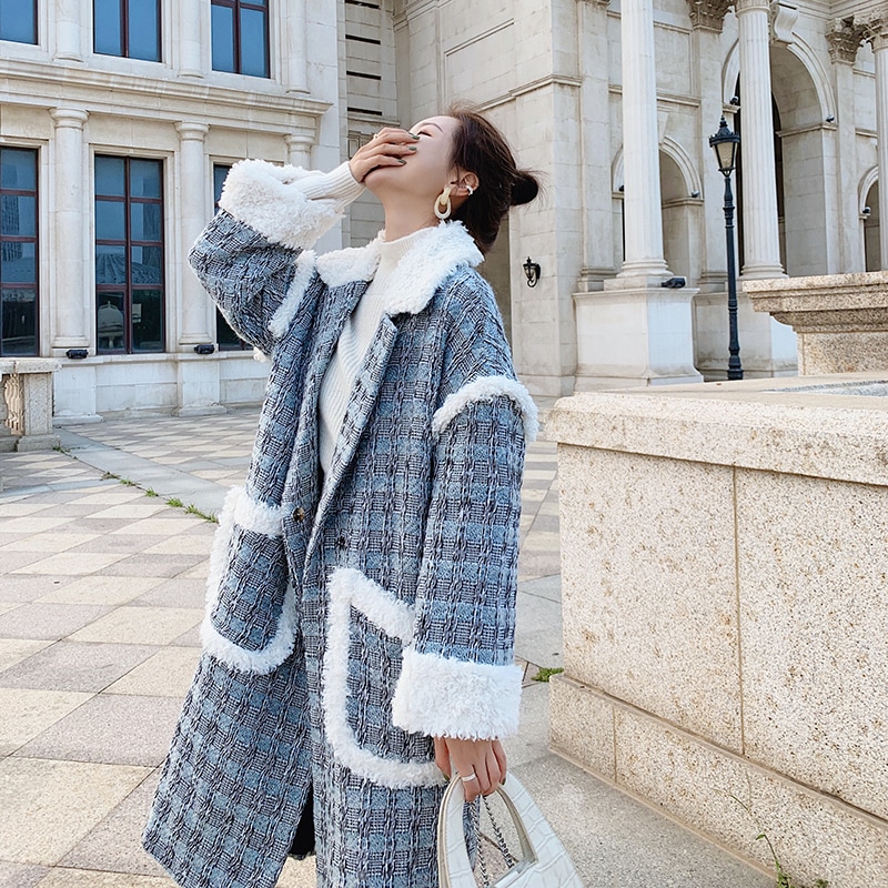 格子縞ウールコート ツイードコート チェスターコート. ロングコート コート ジャケット アウター 秋冬 レディース おしゃれコート ロング チェック柄 あたたかい 防寒. かわいい もこもこ 韓国フ