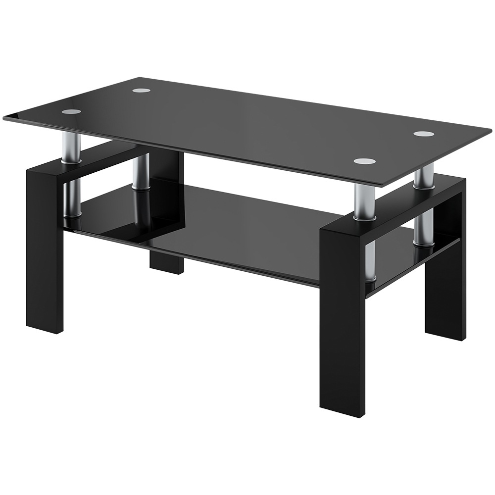 [国内発送 送.料無料]A365 ガラステーブル コーヒーテーブル 幅88cm 強化ガラス天板 スチール脚 収納付き 二段収納 おしゃれ リビング用テーブル 棚付き 一人暮らしに最適 大容量収納