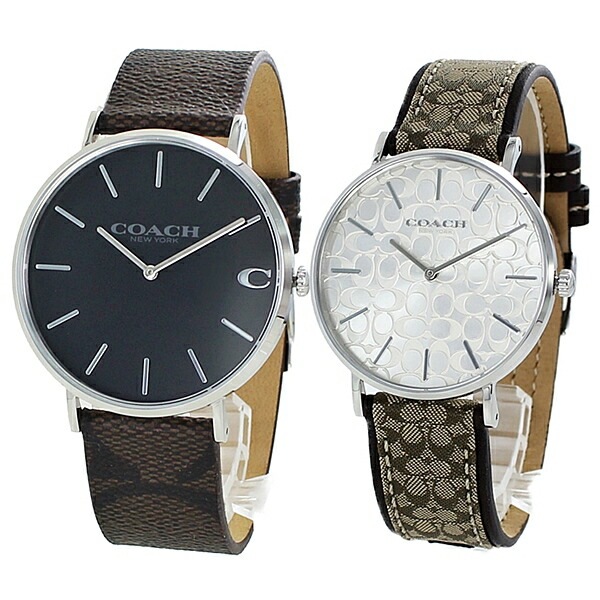 コーチ 腕時計 手表 ペアウォッチ メンズ レディース ペア カップル 両親 夫婦 おくりものオシャレ ギフト ダークブラウン ブラウン レザー 時計 クリスマス プレゼント