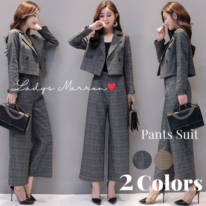 【即納】パンツセットアップ セレモニースーツ パンツスーツ レディース 秋冬 卒業式 卒園式 ママ 服装 母 20代 30代 40代 レディース セットアップ 上下セット 2点セット ツーピース チェ