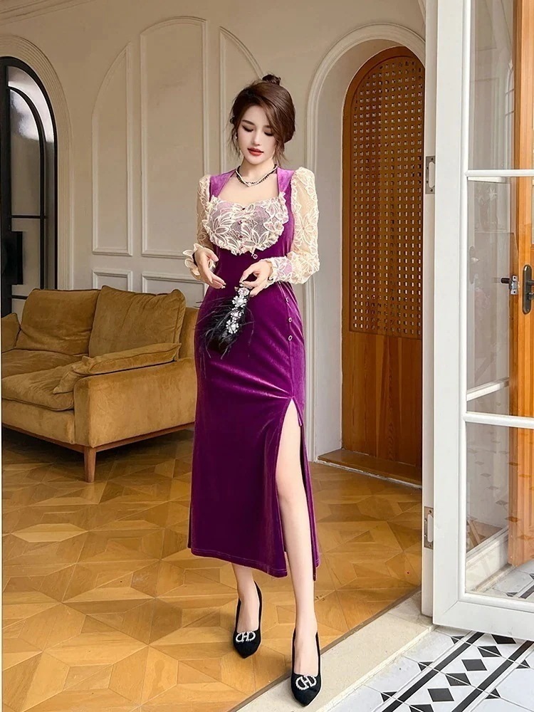 2024春 お姫様 チャイナドレス レース ベルベット パーティードレス 着痩せ 大人 お呼ばれ 同窓会 披露宴 卒業式 結婚式 ウェディング 二次会 成人式30%までに制限 6,022円