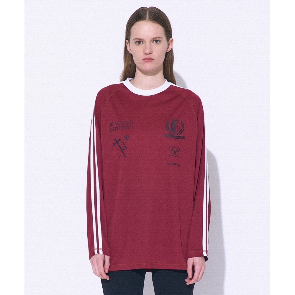 PARTIMENTO レディースストライプフットボールジャージ LS Tシャツ_バーガンディ 12,178円