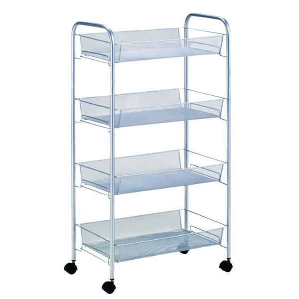 ワゴンラック 収納棚 4段 キャスター付き スチール製 メッシュかご 収納ラック シルバー