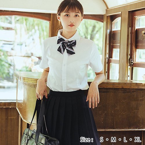285コスプレ コスチューム 半袖 学制服 定番 ストライプ プリーツ リボン 花柄 プリーツスカート ネイビー S M L XL GRAXIA グラシア
