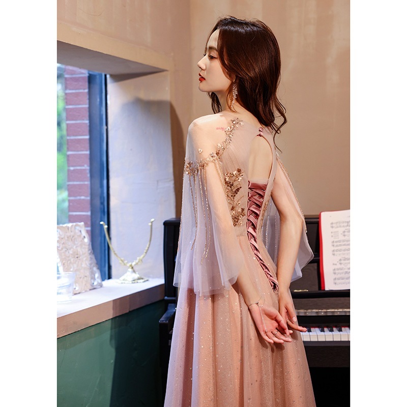 ワンピースドレスドレス女性のための宴会ドレス2025年春と秋2025年妖精の気質花嫁介添人ドレス小さなホストドレス女性