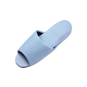 （まとめ）抗菌ビニールレザー調スリッパ（前開き） ブルー 10足