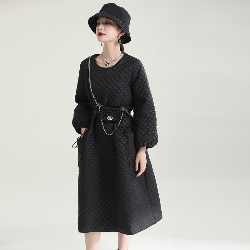 【J.Fashion】 秋 キルティング ニットワンピース シンプル 中綿 ワンピース レディース おしゃれ 関連商品は店で購入可能 メガ割