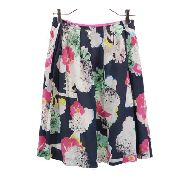 花柄 ミディ丈 フレアスカート 38 ネイビー系 レディース