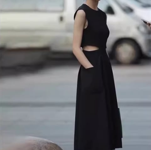 レディース スカート ワンピース 膝下 ミモレ ノースリーブ フレア ウエストマーク ポケット ハイウエスト かわいい 上品 おしゃれ こなれ感 エレガント モダン 主役級 存在感 ラブリー 都会的