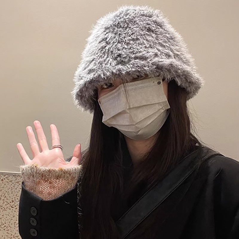 雰囲気のある冬ぬいぐるみ厚く暖かい耳保護漁師帽子女性の顔が見える小さな盆地帽子韓国ネット人のバケットハット女性