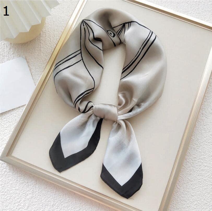 【20%OFFクーポン～】エレガントなプリントサテンヘッドスカーフ多機能ヘアラップネッカチーフスカーフ女性ヘッドバンド スカーフ (Color : Black Size : 70x70cm) 5,188円