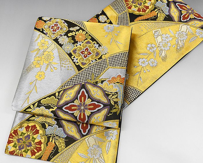 袋帯 新品仕立済 正絹 松菊桜七宝鏡裏模様 袋帯 新品 仕立て上がり