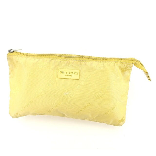 ポーチ 化粧ポーチ ロゴプレート イエロー シルバー 中古
