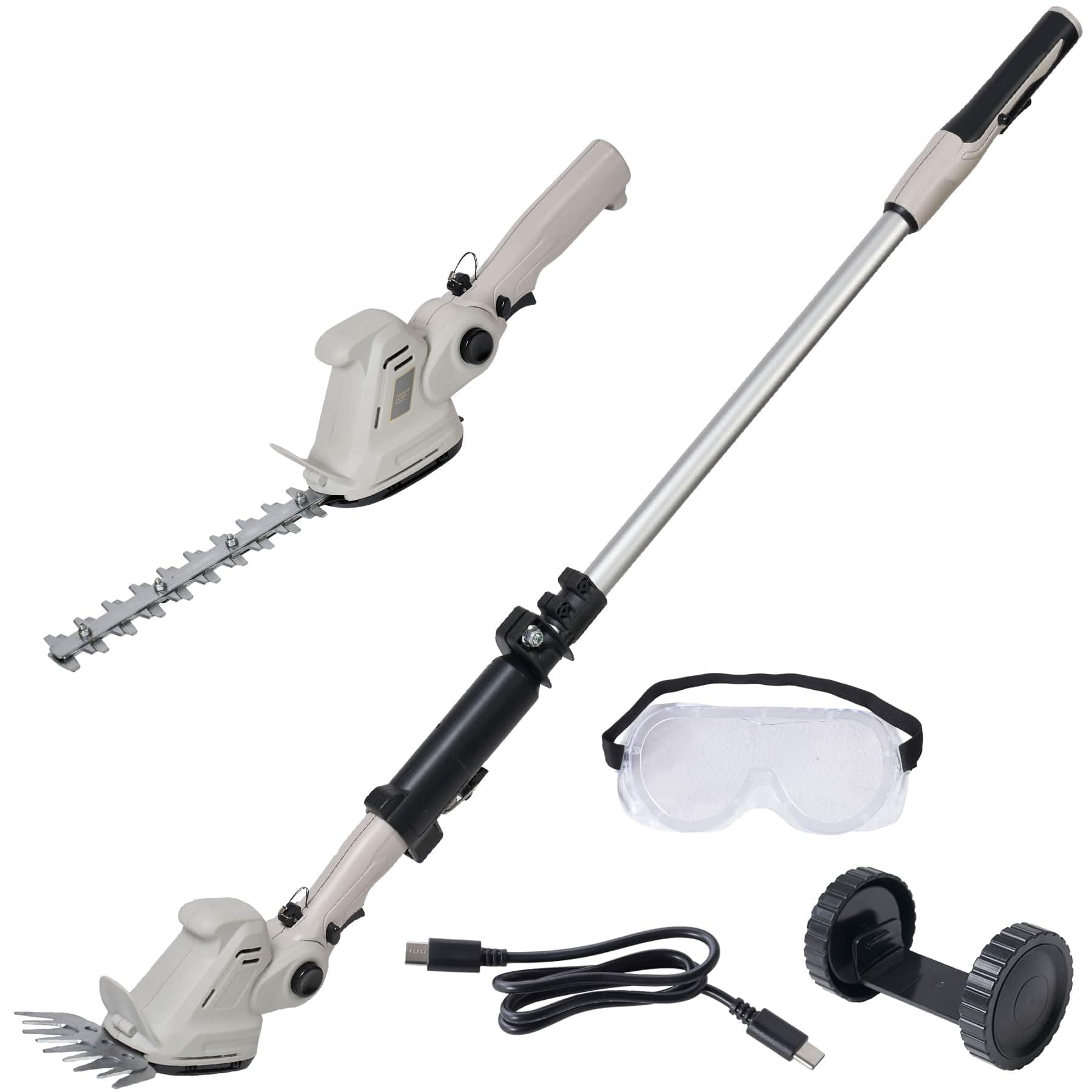 7.2V バリカン&amp ヘッジトリマー 4Way コードレス 着脱伸縮 ポール USB充電式 キャスター付き 126度角度調整 充電器別売 電動 高枝 剪定 芝刈り 草刈り PHB-725