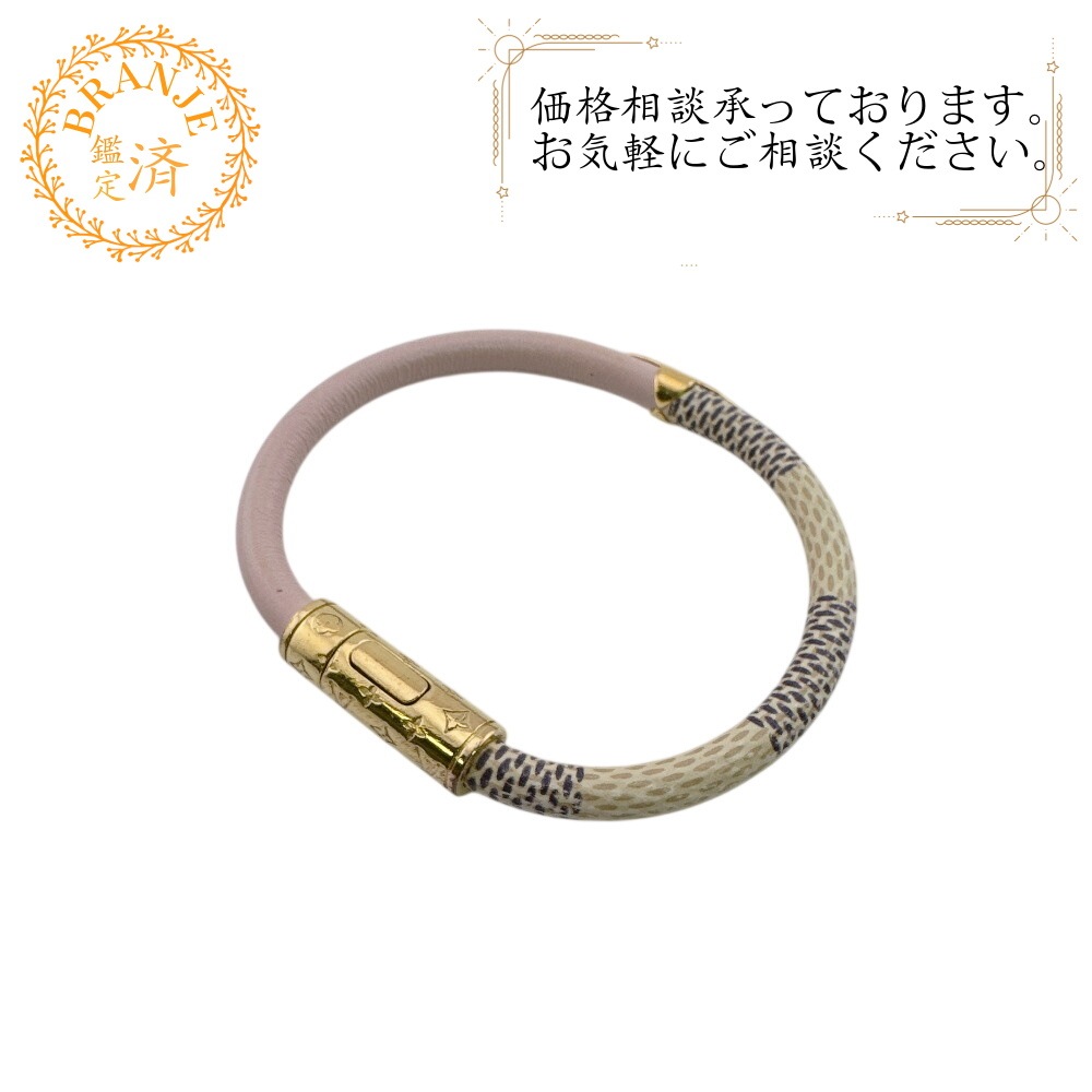 M6487F ブラスレ・デイリー コンフィデンシャル ブレスレット バイカラー クラスプ開閉式 レザーバンド ダミエ・アズール モノグラムキャンバス バングル ピンク