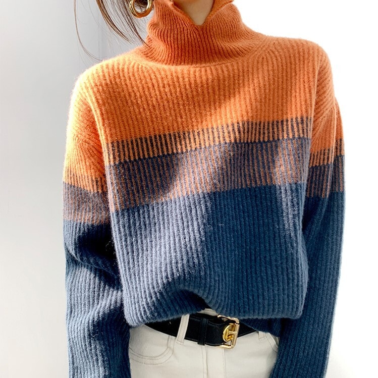 グラデーションセーター ブラウン オレンジ トップス ニットソー セーター スリム 細身 ストレート 5,780円