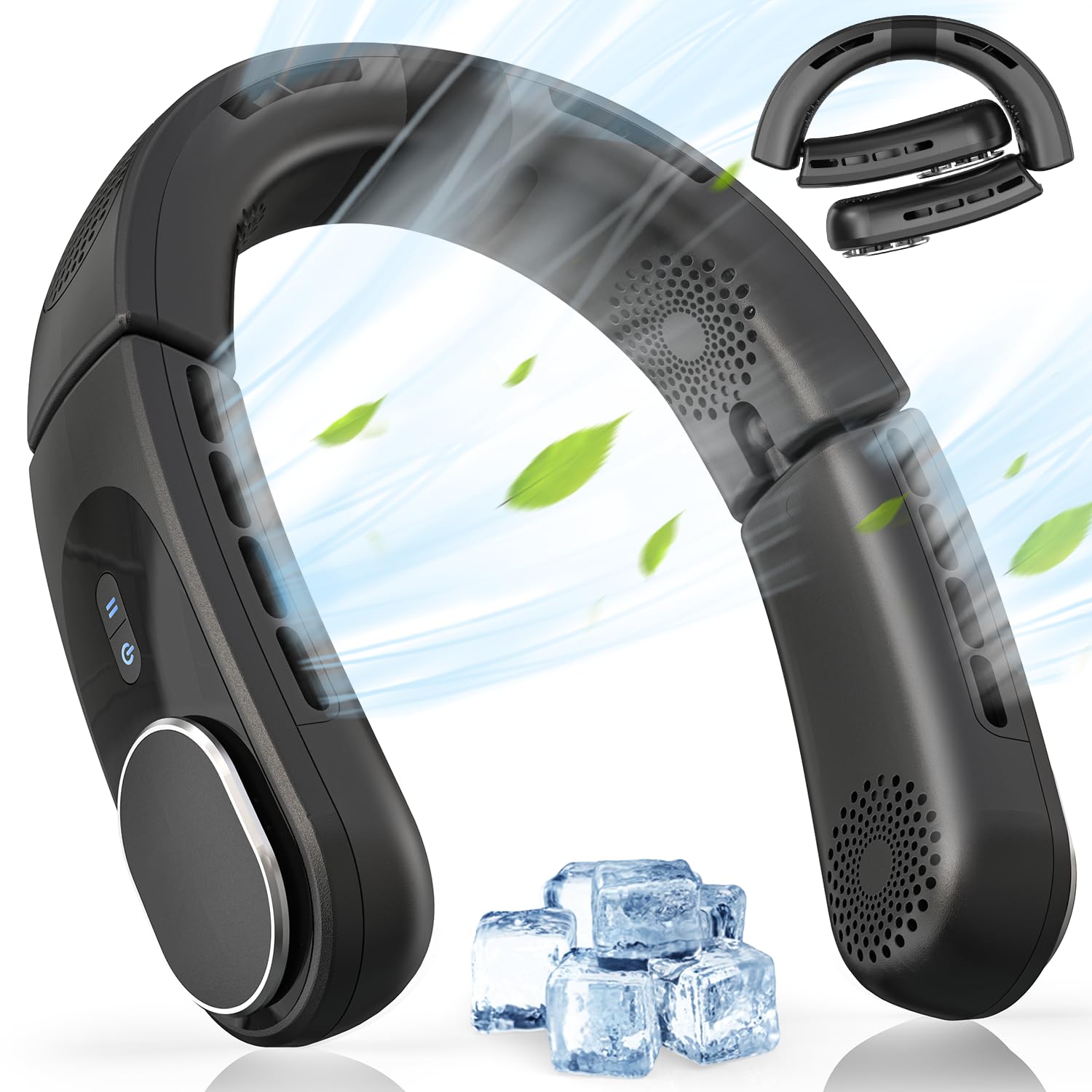 【新型くびかけ扇風機】 首掛け扇風機 静音設計 四風道 軽量 5200mAh大容量バッテリー 折りたたみ式 長時間連続稼働 ハンディー 急速冷却 ネッククーラー 首掛け 風量3段階調節 羽根なし 強力