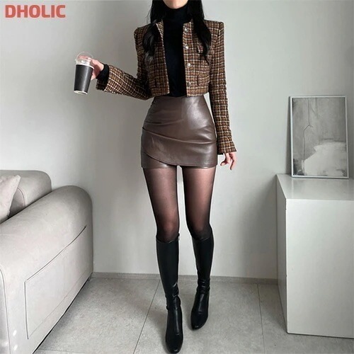 レザー調サイドタックミニスカートパンツ