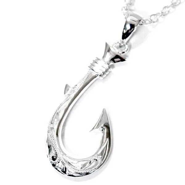 ハワイアンジュエリー ペンダント ネックレス フィッシュフック 釣り針 スクロール 波 マイレ 葉 リバーシブル メンズ シルバー925 7,040円