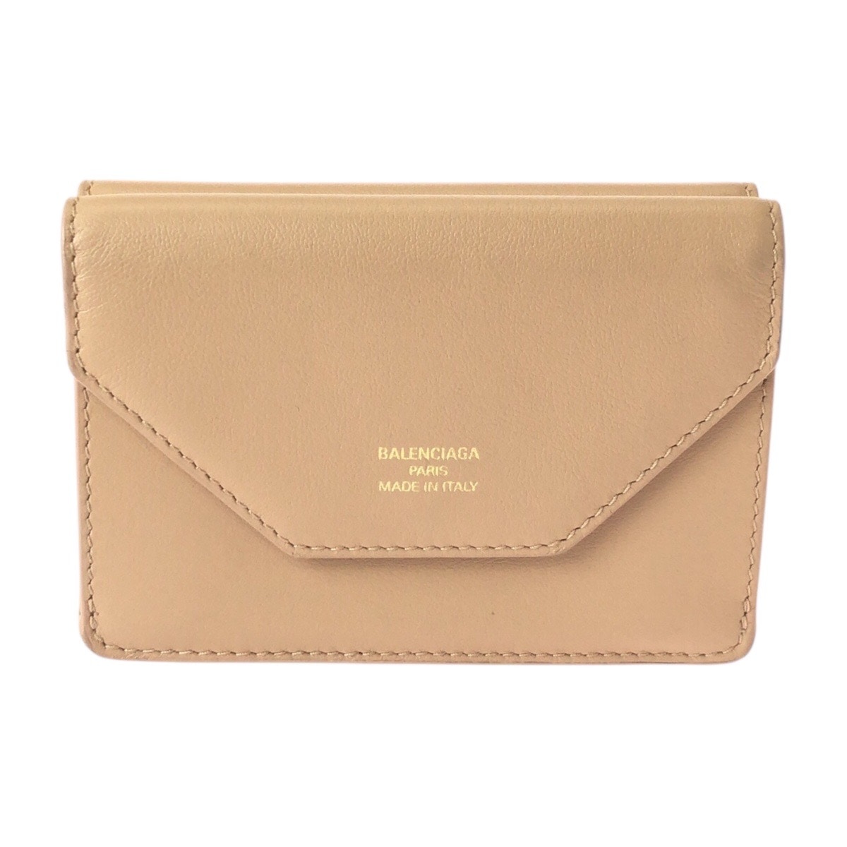 美品 ベージュ ゴールド金具 レザー 73630 9607 O 555583 折り財布 コンパクトウォレット レディース 600488