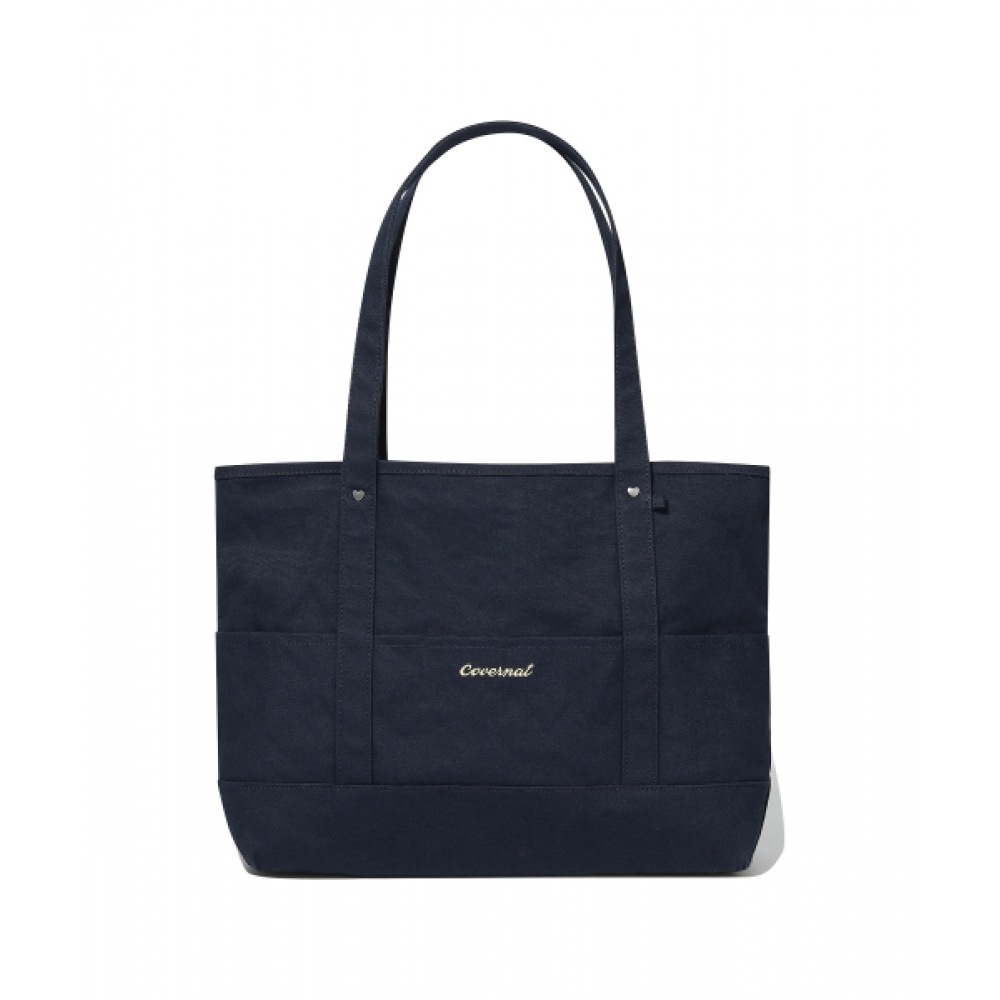 COVERNAT WOMAN クラバーハート ビッグ キャンバス トートバッグ ネイビー