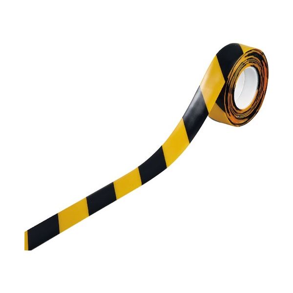 日本緑十字社 高耐久ラインテープ 黄/黒 50mm幅x10m 両端テーパー構造 屋内用 1巻