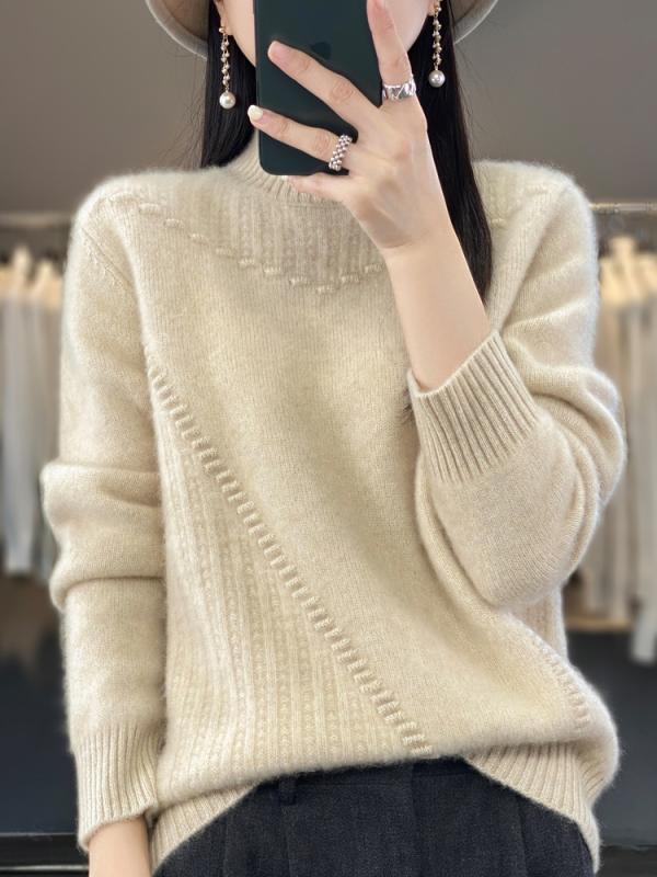 ファッション 服 オシャレ カワイイ シンプル 大カワイイ サイズ 婦服 ジャカード セーター ハーフ タートルネックセーター プルオーバー ニット ウール 秋