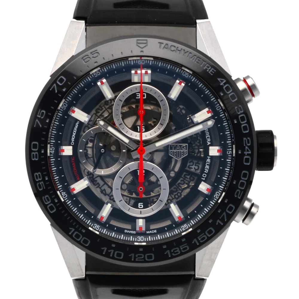 タグホイヤー カレラ クロノグラフ スケルトン 腕時計 ステンレススチール CAR2A1W 自動巻き 1年保証 TAG HEUER 中古