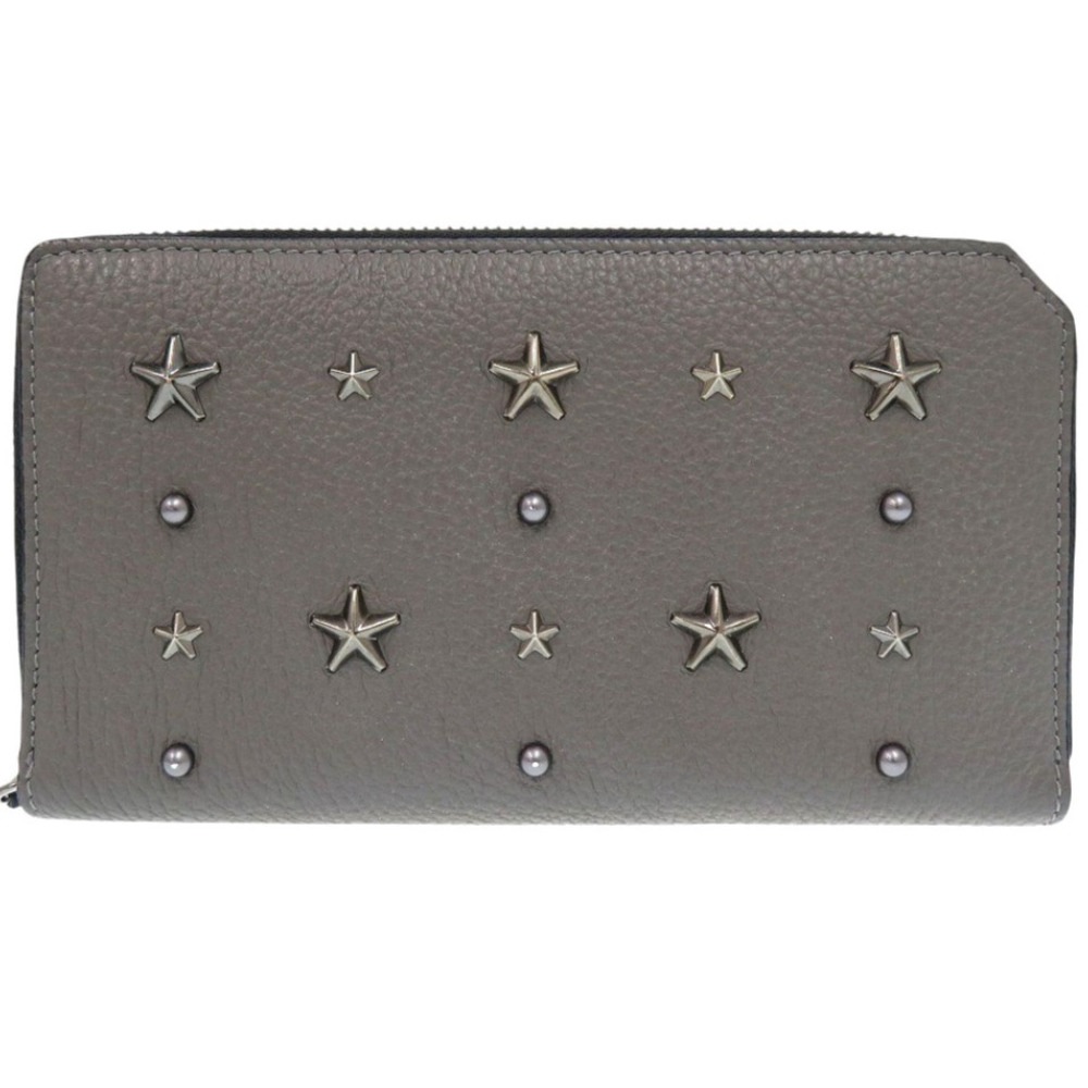 美品 スタースタッズ 長財布 レザー/レザー グレー 1313【中古】 レディース