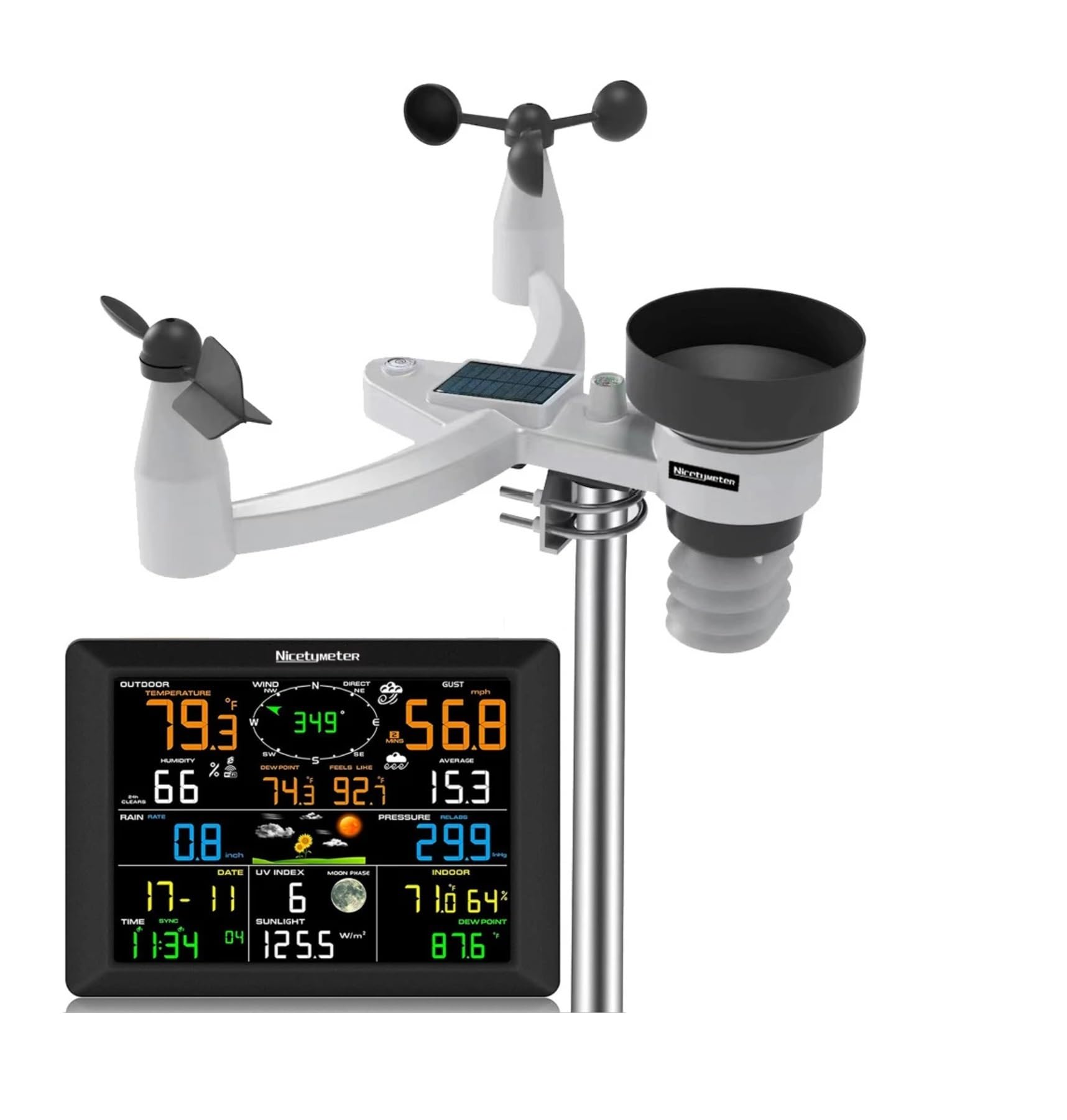 多機能 ウェザーステーション 最新 気象計 ワイヤレス スマート 多機能 クラウド 風速計 雨量計 気圧計 UV計 温度計 湿度計 大画面 スマホ phone タブレット ソーラー SSCSFT131 17,067円