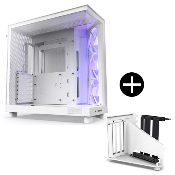 CC-H61FW-R1 ホワイト H6 Flow RGB ミドルタワーケース + AB-RH175-W1 ホワイト 垂直型GPUホルダー&ライザーケーブル (PCIE4.0x16) セット