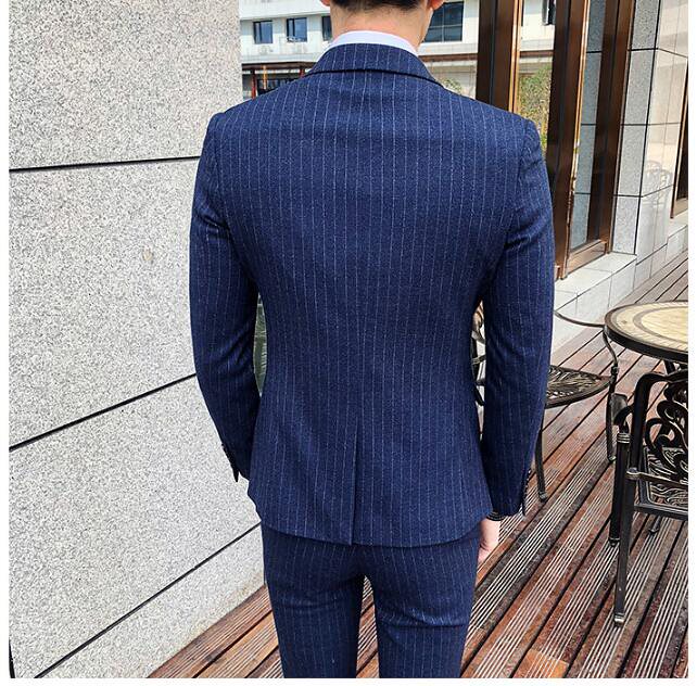 ストライプsuit 3点セットスーツ フォマールメンズスーツビジネス通勤用 メンズファッション 細身