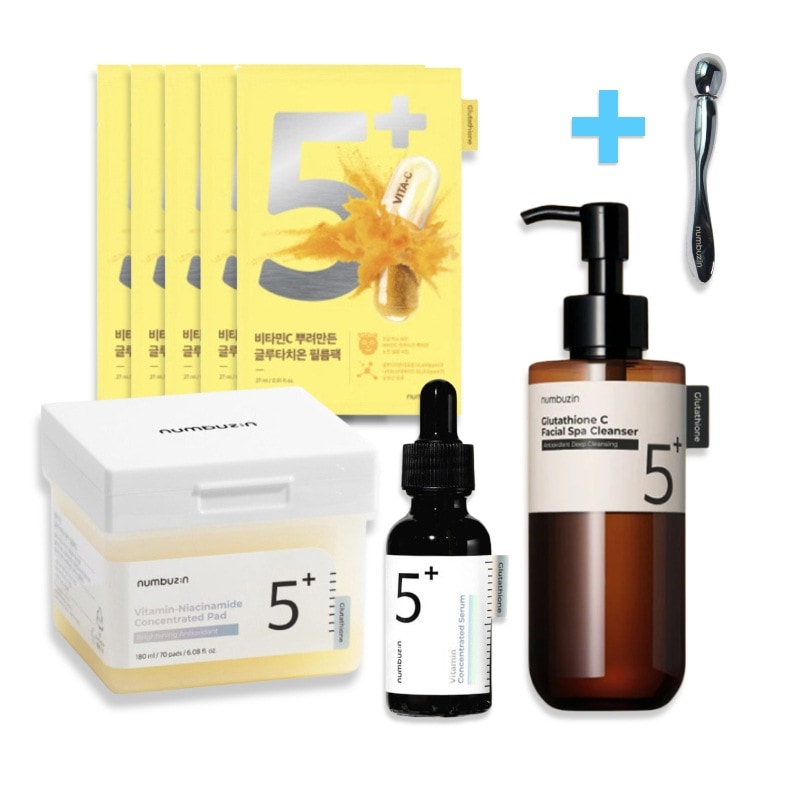 【4種】5番 白玉グルタチオンCアロママッサージクレンジング, 200ml + 5番 白玉グルタチオンCフィルムパッド, 70枚 + 5番 白玉グルタチオン C美容液, 30ml + 5番 白玉グルタ