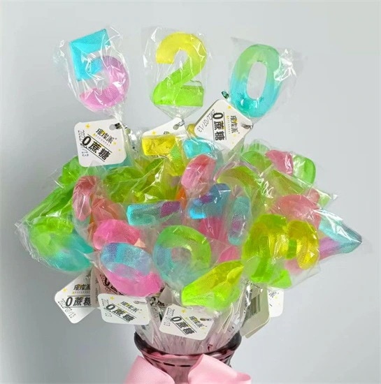 シュガーフリークリスタルグラデーションロングロリポップブーケ漫画動物ジェスチャー試験インスピレーション応援キャンディ