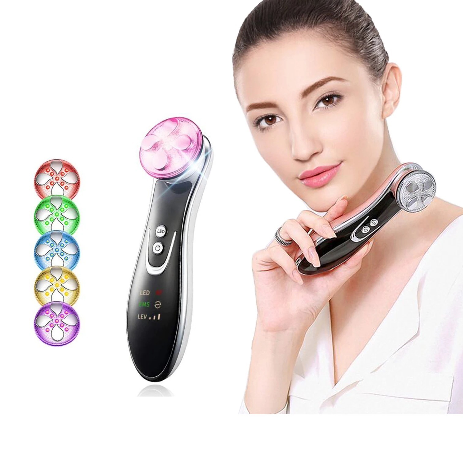 最強な複合美顔器です RF光線イオン導入 EMS微電流 振動マッサージ 超音波 美顔器 LED光機能イオン導出 多機能 1台5役 ラジオ波 電気刺激USB充電式日本語の説明書30%までに制限