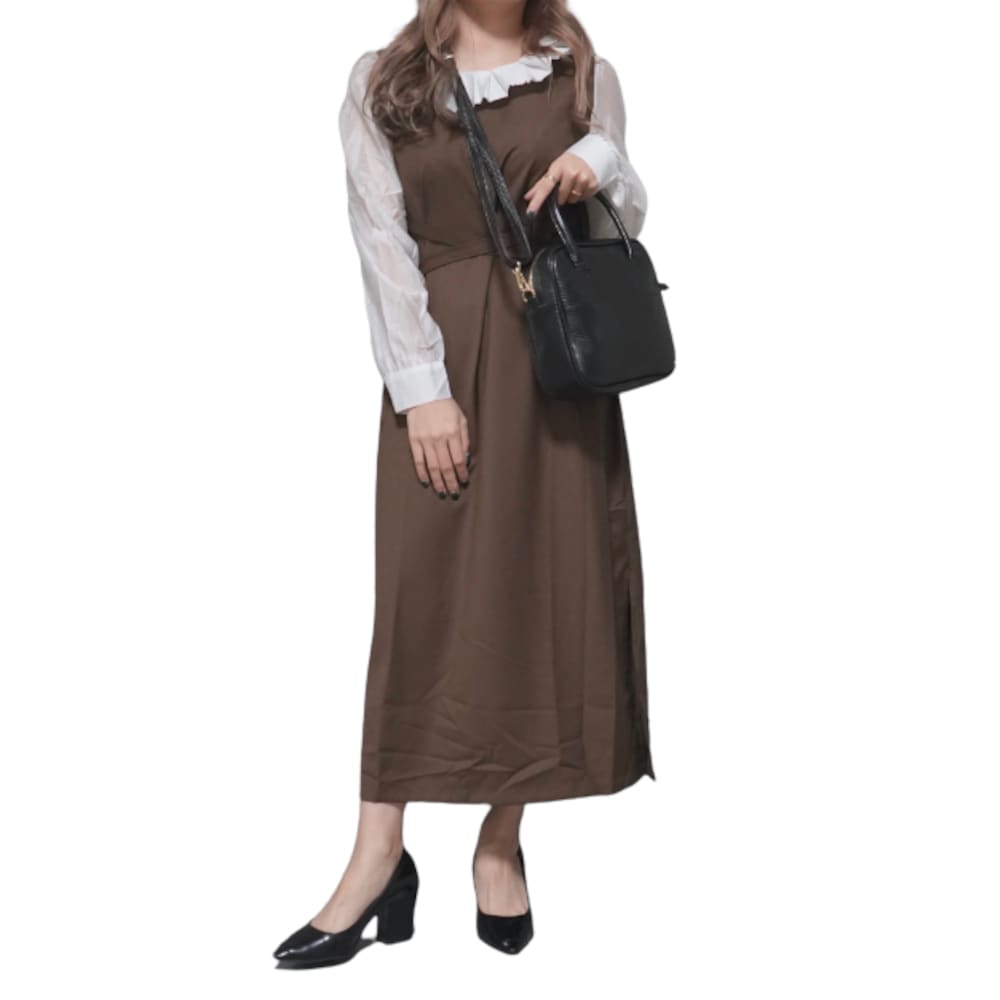 Pleats Collar Classical Onepiece (brown) A.D.G レディース ワンピース
