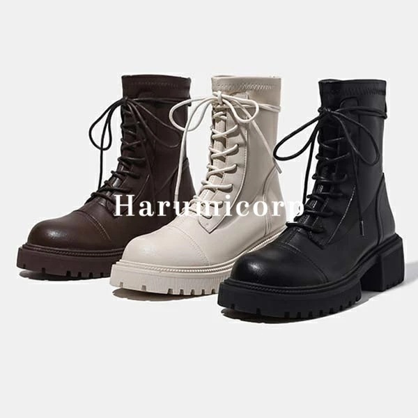 【即納】本革 ブーツ レディース 裏起毛 厚底 ショートブーツ 編み上げ レザーブーツ レースアップブーツ 幅広 シューズ 靴 くつ 軽量 美脚 きれいめ おしゃれ 大きいサイズ 小さいサイズ 脚長 8,187円