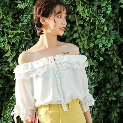 2243.フリル オフショルダー トップス(ホワイト)