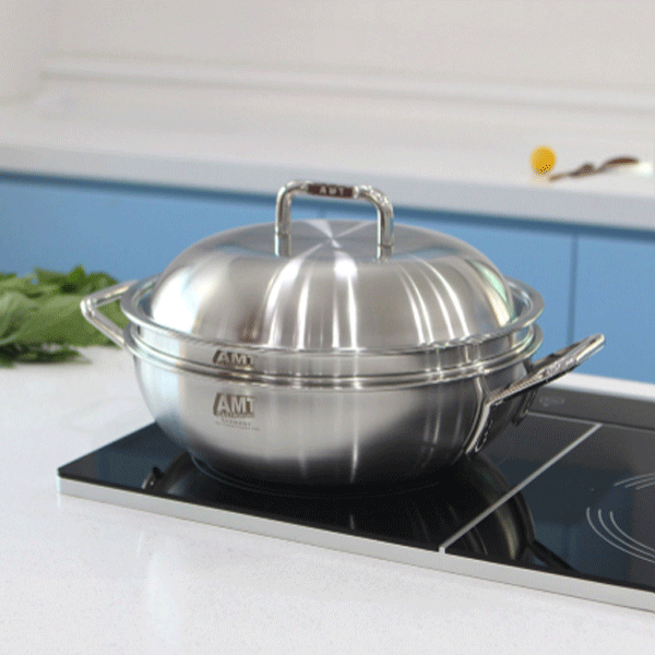 韓国直輸入！AMT シャープ 316Ti ステン 28cm パーティーウォック 両手鍋 ステンレス 5重 韓国鍋 鍋 韓国 韓国式 韓国食器 業務用 韓国料理 ステンレス鍋 インダクション