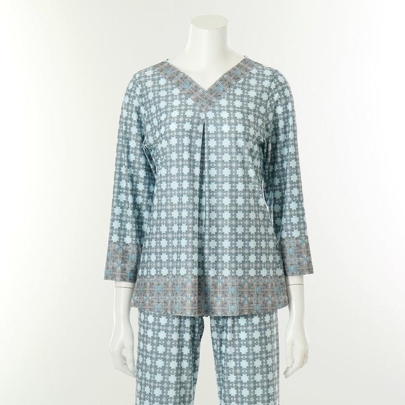 ポリ 50D スパン 幾何学模様プリント 女性用室内着 トップス単品[WPA379WS]