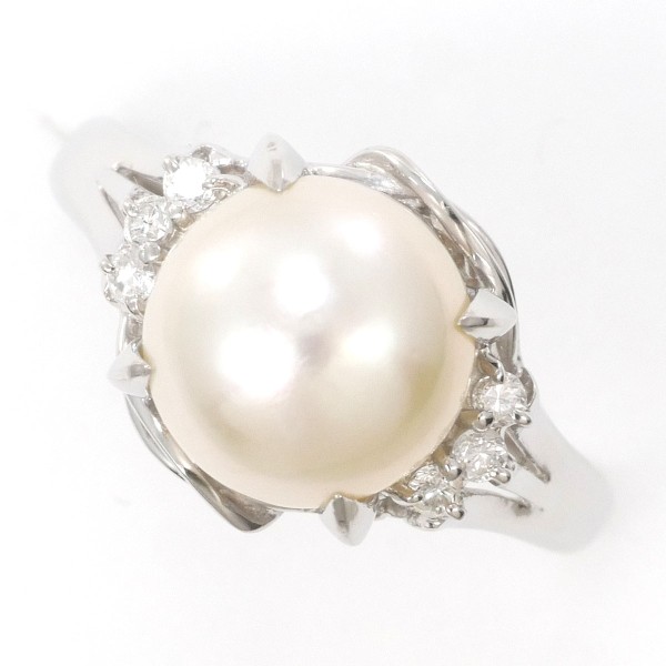 PT900 プラチナ リング 14号 パール(真珠) 約9mm ダイヤ 0.09 ジュエリー 中古