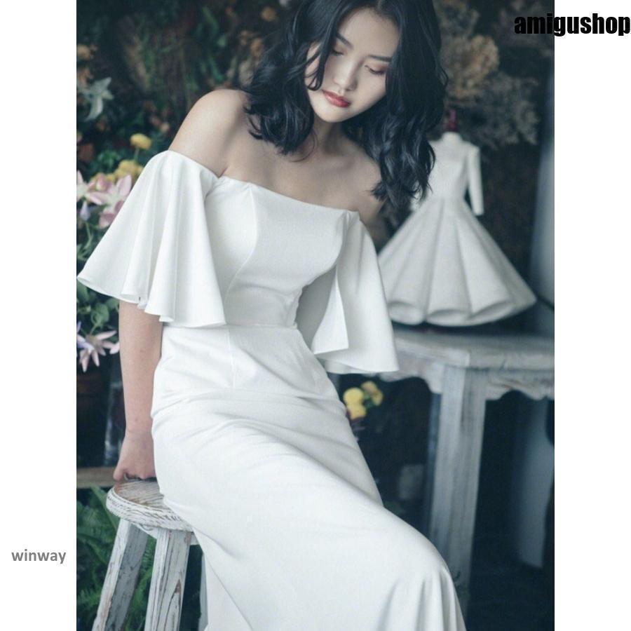 [新発売]ウェディングドレス フレア袖 ウエディング マーメイド オフショルダー ドレス ワンピース 白 ロングトレーン 花嫁ドレス 前撮り ウエディング 結婚式 二次会