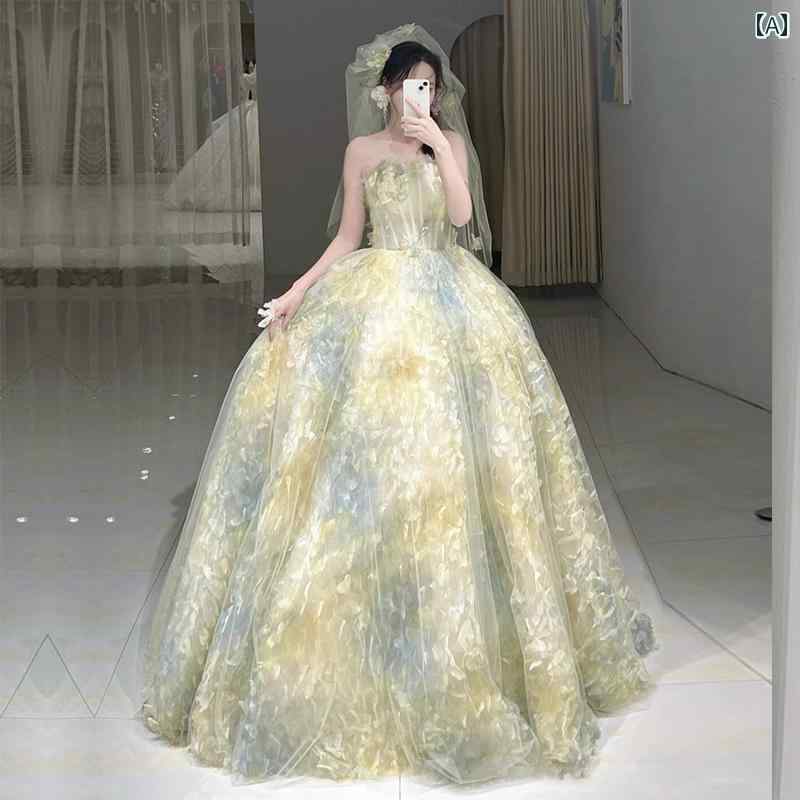 ドレス　パーティー　レディース 女性用 イブニングドレス 高級 チューブ トップ 森林 風 誕生日 成人 式 パーティー プリンセス ドレス 芸術 試験 司会 パフォーマンス 衣装