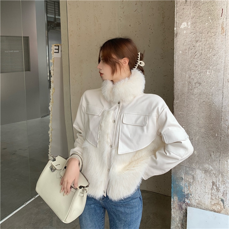 韓国ファッション 2021 縫付 皮毛一体 ジャケット デザインセンス 気質 ファッション コート