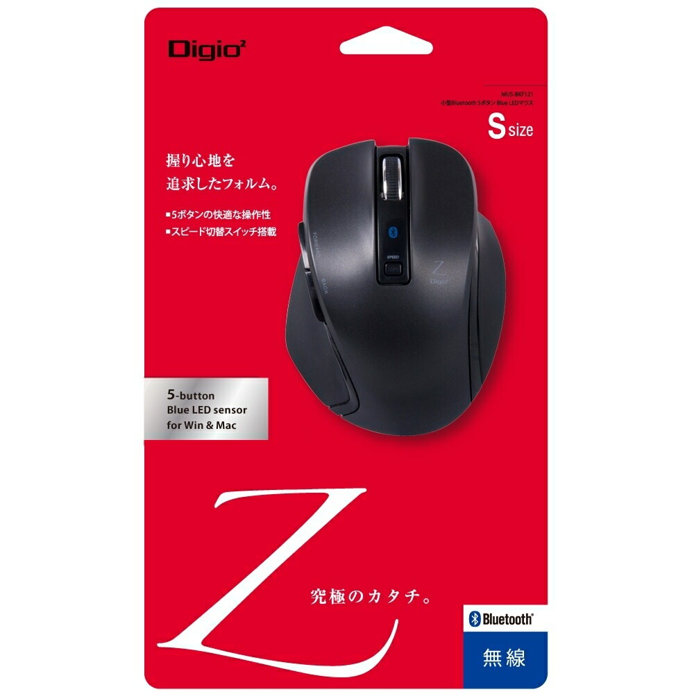 小型Bluetooth 5ボタンBlueLEDマウス ブラック MUS-BKF121BK